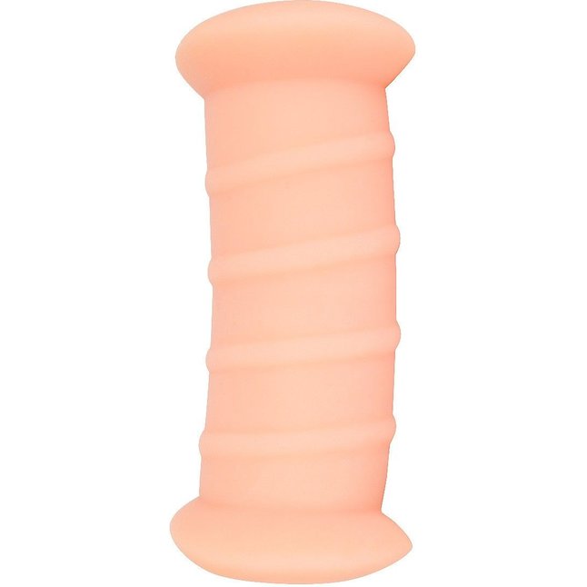 Телесный двусторонний мастурбатор с вибропулей и эрекционными кольцами в комплекте. Фотография 5.