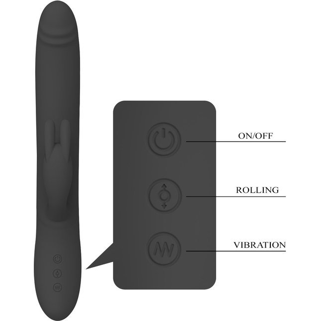 Черный вибратор-кролик Byron с движущимися шариками - 25 см - Pretty Love. Фотография 6.