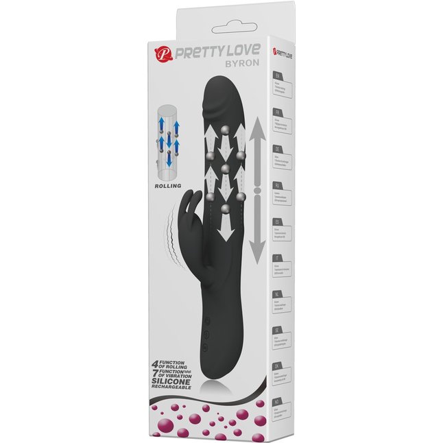 Черный вибратор-кролик Byron с движущимися шариками - 25 см - Pretty Love. Фотография 10.