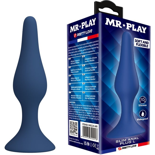 Синяя анальная пробка Slim Anal Plug L - 12,4 см - Mr.Play. Фотография 2.