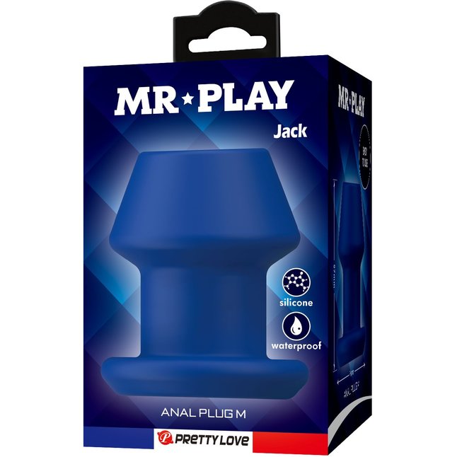 Синяя анальная пробка с открытым каналом - 8,7 см - Mr.Play. Фотография 3.