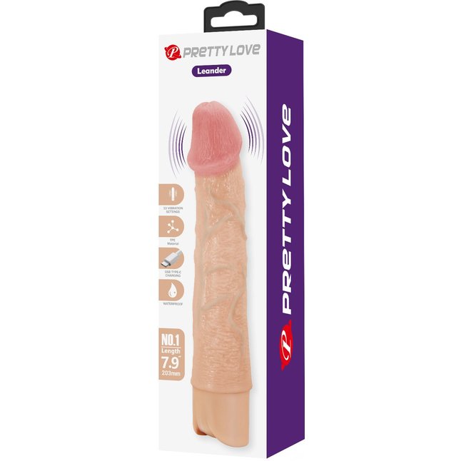 Телесный реалистичный вибратор Leander - 20,3 см - Pretty Love. Фотография 3.