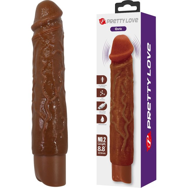 Коричневый реалистичный вибратор Osric - 22,3 см - Pretty Love. Фотография 2.