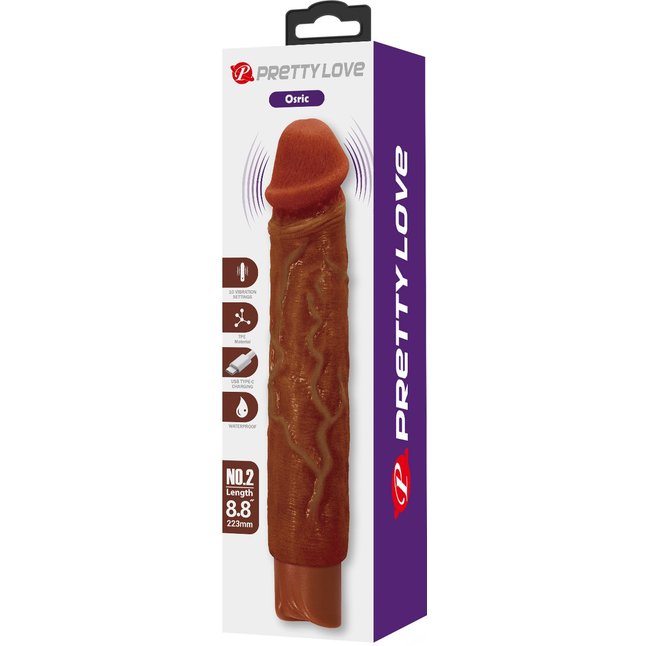 Коричневый реалистичный вибратор Osric - 22,3 см - Pretty Love. Фотография 3.
