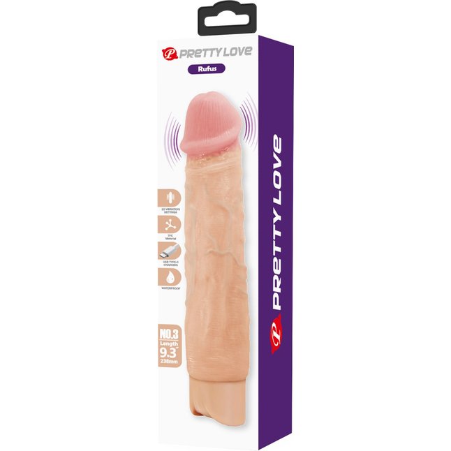 Телесный реалистичный вибратор Rufus - 23,8 см - Pretty Love. Фотография 3.