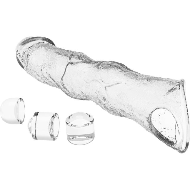 Прозрачный фаллоудлинитель с 3 вставками - 28 см - Pretty Love. Фотография 5.