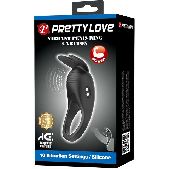 Черное перезаряжаемое виброкольцо Carlton - Pretty Love. Фотография 2.