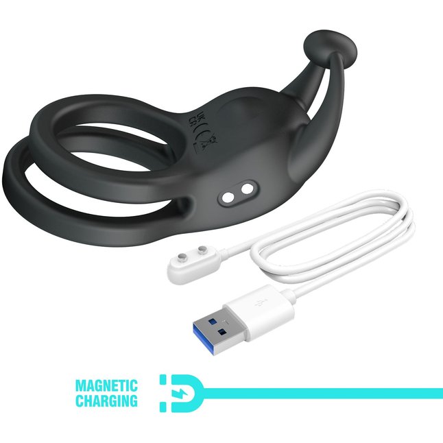 Черное перезаряжаемое виброкольцо Goodwin - Pretty Love. Фотография 7.