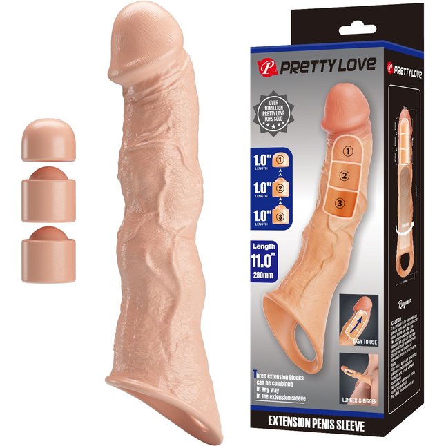 Телесный фаллоудлинитель с 3 вставками - 28 см - Pretty Love. Фотография 2.