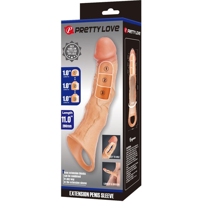 Телесный фаллоудлинитель с 3 вставками - 28 см - Pretty Love. Фотография 3.