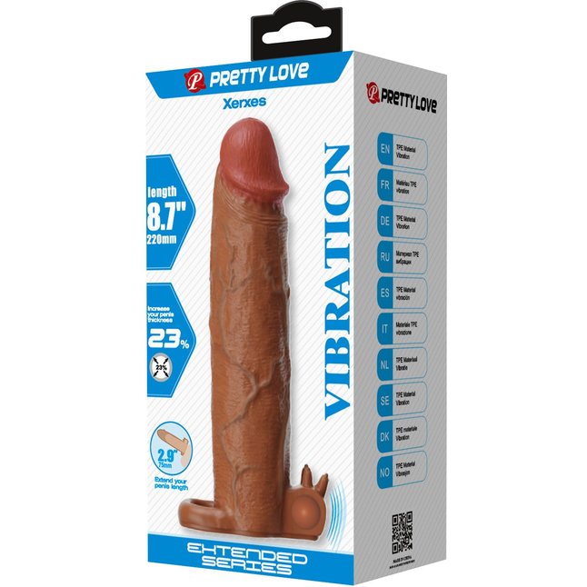 Коричневая насадка на пенис Xerxes - 22 см - Pretty Love. Фотография 3.