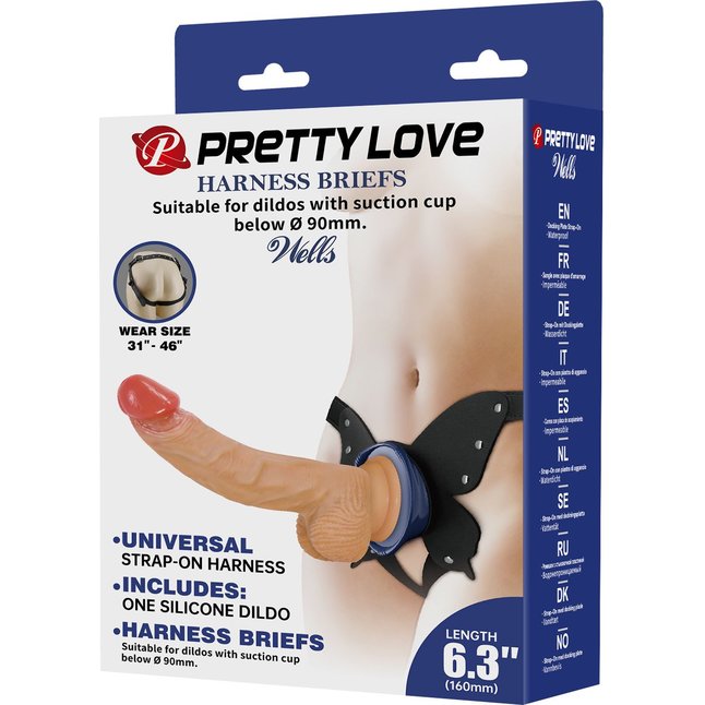 Поясной страпон Wells: трусики в форме бабочки и фаллоимитатор-насадка - Pretty Love. Фотография 3.