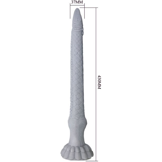 Серый силиконовый фаллоимитатор Basilisk - 43 см. Фотография 8.