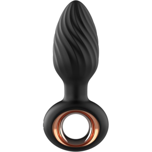 Черная анальная пробка с вибрацией, вращением и пультом ДУ