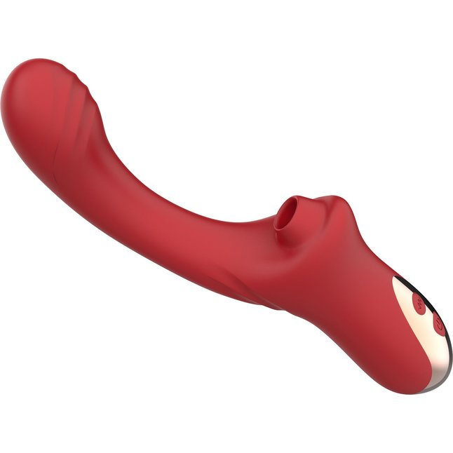 Красный вагинально-клиторальный вибратор. Фотография 4.