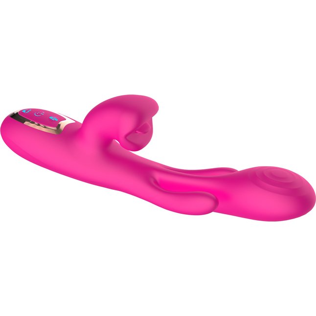 Розовый вибратор со стимуляцией клитора и фингерингом - 23,5 см. Фотография 2.