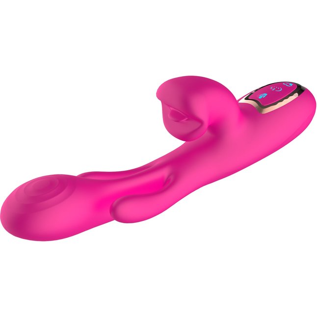 Розовый вибратор со стимуляцией клитора и фингерингом - 23,5 см. Фотография 4.
