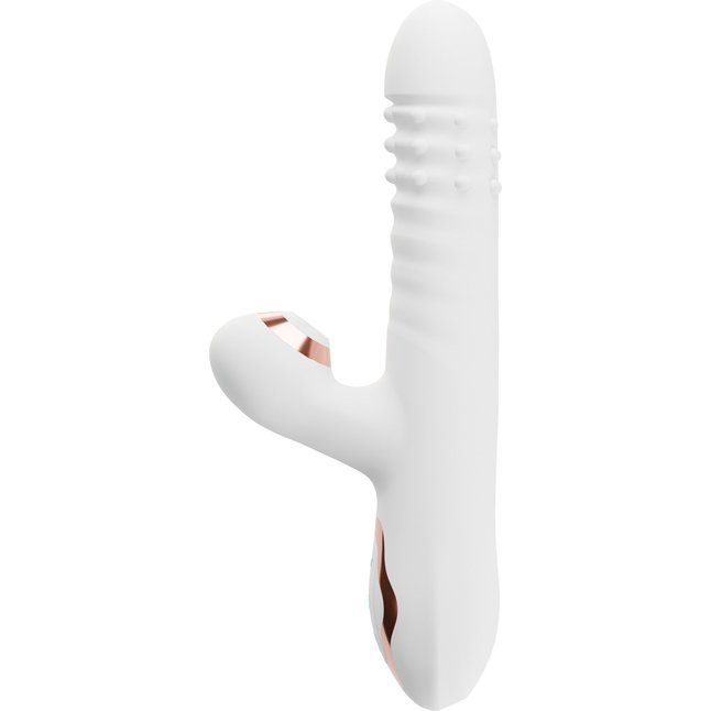 Белый вибратор-кролик с вращающимися шариками и вакуумной стимуляцией. Фотография 3.
