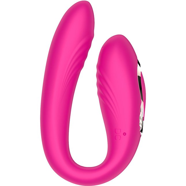 Розовый U-образный вибратор с вращающейся вагинальной частью. Фотография 2.