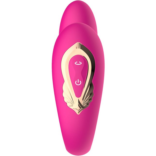 Розовый U-образный вибратор с вращающейся вагинальной частью. Фотография 3.