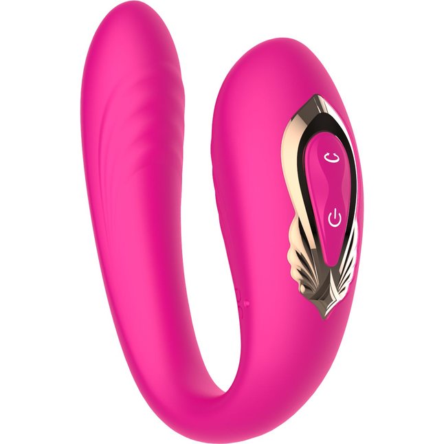 Розовый U-образный вибратор с вращающейся вагинальной частью