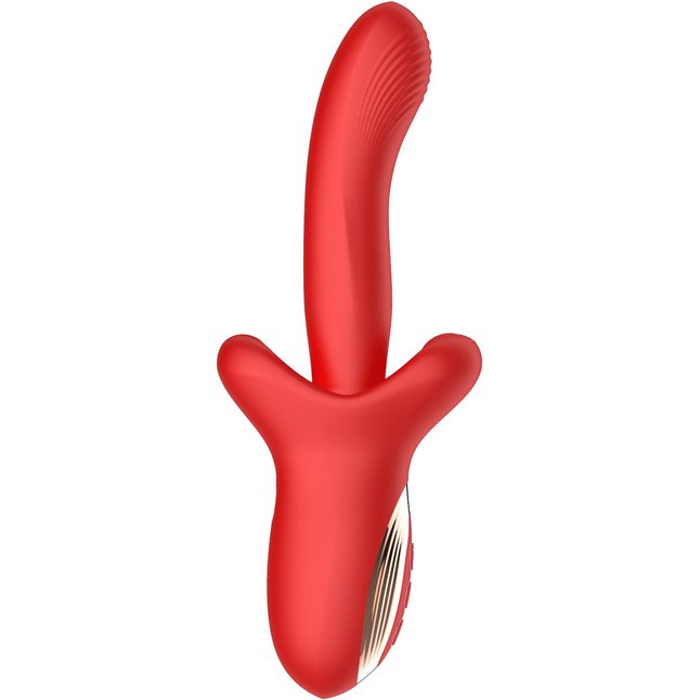 Красный вибратор с постукивающим эффектом - 22 см. Фотография 2.