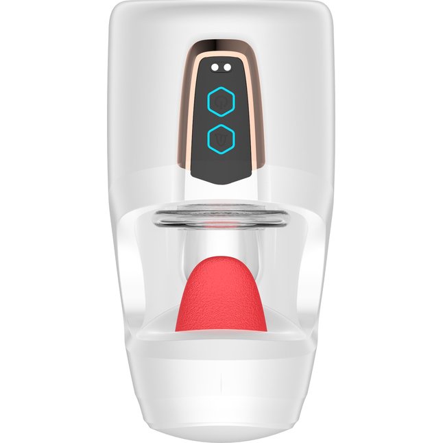 Белый мастурбатор с язычком и возвратно-поступательными движениями