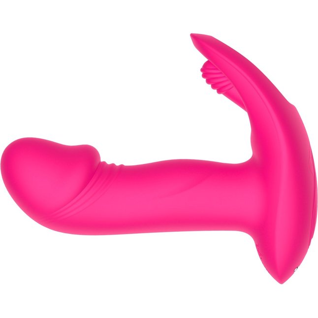 Розовый вагинально-клиторальный вибратор c функцией фингеринга. Фотография 2.