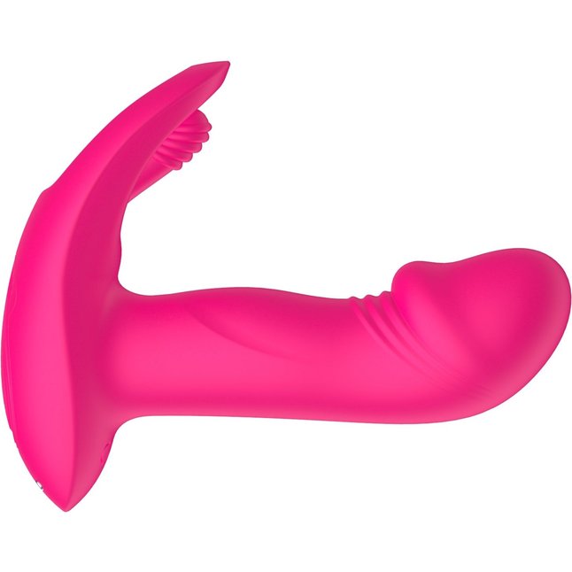 Розовый вагинально-клиторальный вибратор c функцией фингеринга. Фотография 3.