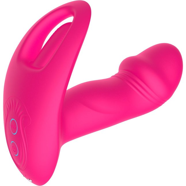 Розовый вагинально-клиторальный вибратор c функцией фингеринга. Фотография 4.