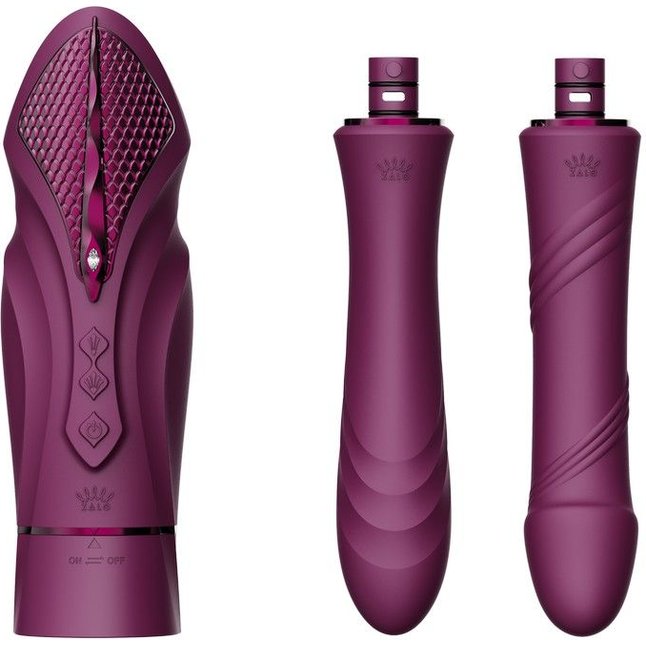 Фиолетовая секс-машина с функцией нагрева, насадками и присоской Sesh. Фотография 4.