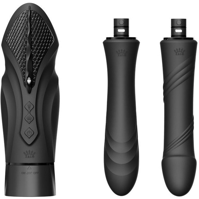 Черная секс-машина с функцией нагрева, насадками и присоской Sesh. Фотография 4.