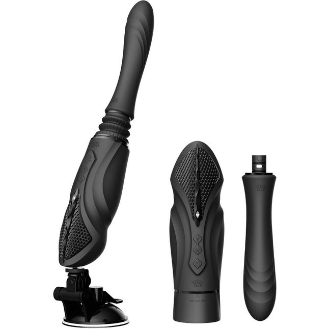 Черная секс-машина с функцией нагрева, насадками и присоской Sesh