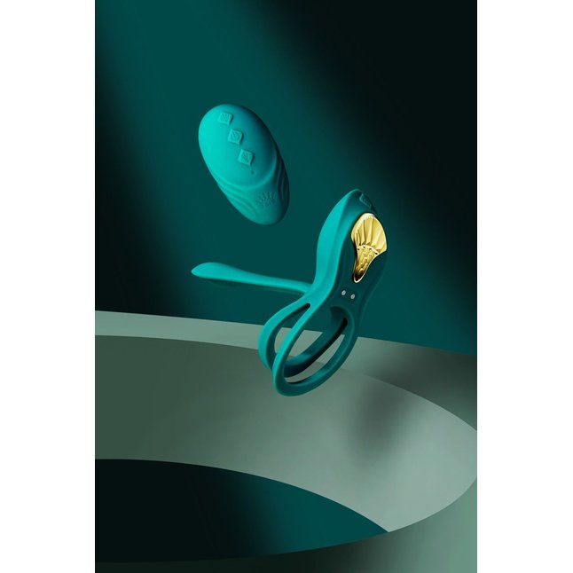 Зеленое эрекционное виброкольцо Bayek с пультом ДУ. Фотография 8.