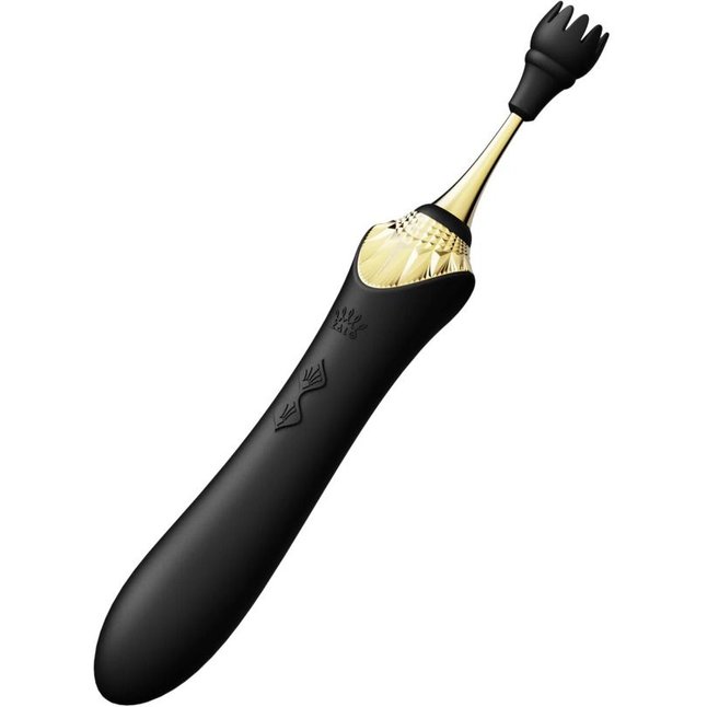 Черный клиторальный вибростимулятор с насадками Bess. Фотография 7.