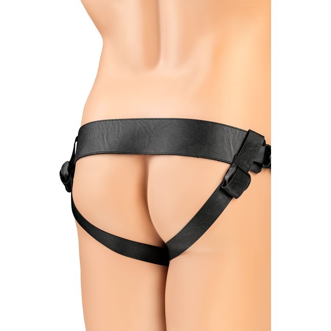 Телесный фаллопротез на черных ремнях Conall - 15 см - RealStick Strap-On. Фотография 2.