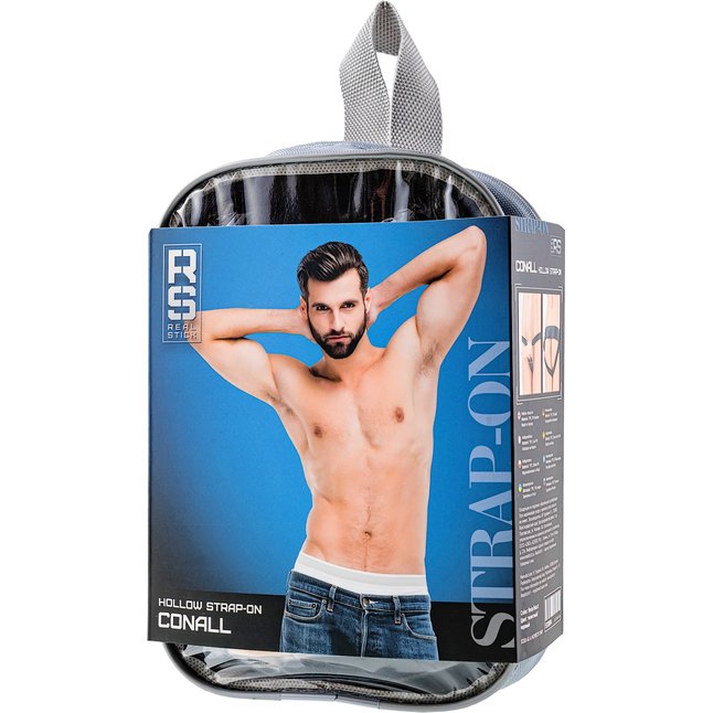 Телесный фаллопротез на черных ремнях Conall - 15 см - RealStick Strap-On. Фотография 6.