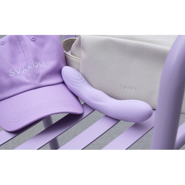 Сиреневый интерактивный вибромассажёр Selena с поступательными движениями и нагревом - 21 см. Фотография 11.