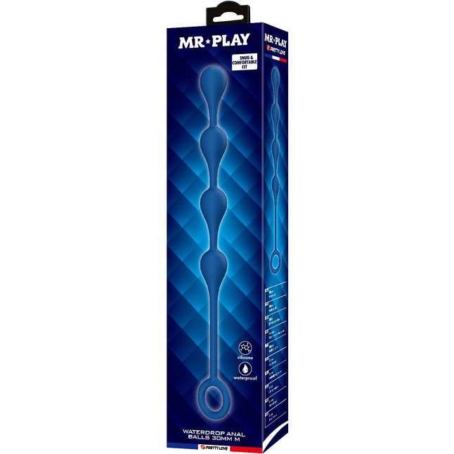Синяя анальная ёлочка с кольцом Waterdrop Anal Balls 30 mm M - 33,5 см - Mr.Play. Фотография 8.