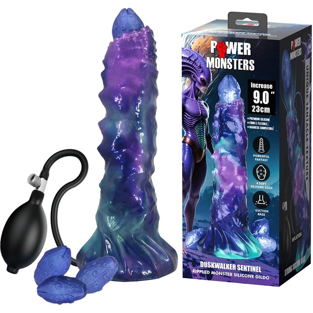 Фиолетовый яйцеродящий фаллоимитатор Duskwalker Sentinal на присоске - 22,4 см. Фотография 2.