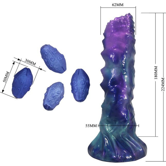 Фиолетовый яйцеродящий фаллоимитатор Duskwalker Sentinal на присоске - 22,4 см. Фотография 6.
