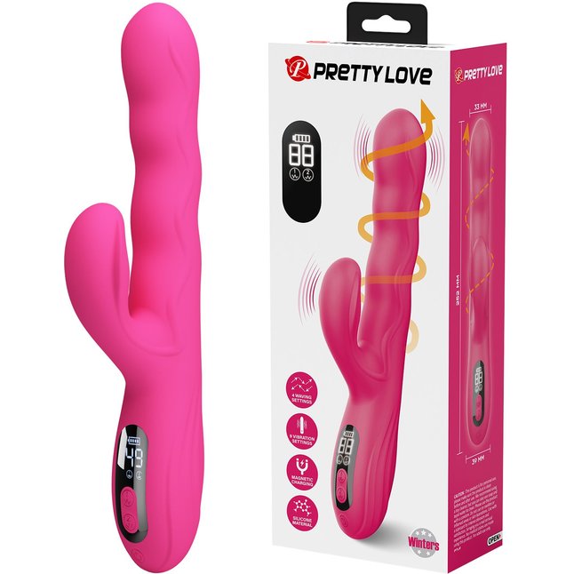 Розовый вибростимулятор-кролик с волновыми движениями Winters - 25,2 см - Pretty Love. Фотография 2.