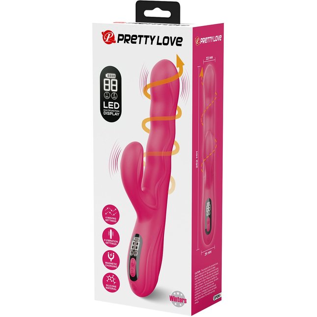 Розовый вибростимулятор-кролик с волновыми движениями Winters - 25,2 см - Pretty Love. Фотография 11.
