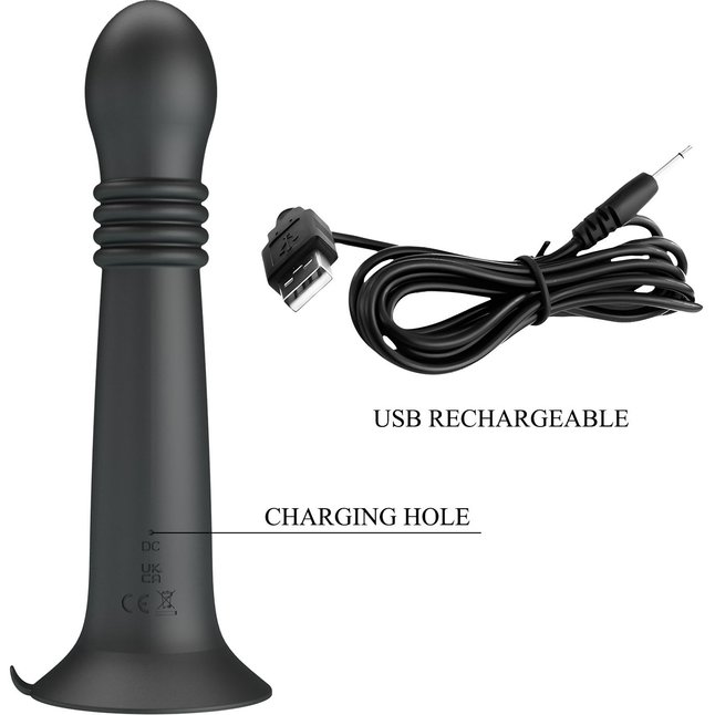 Черный стимулятор с поступательными движениями и вращением Stellan - 19,1 см - Pretty Love. Фотография 7.