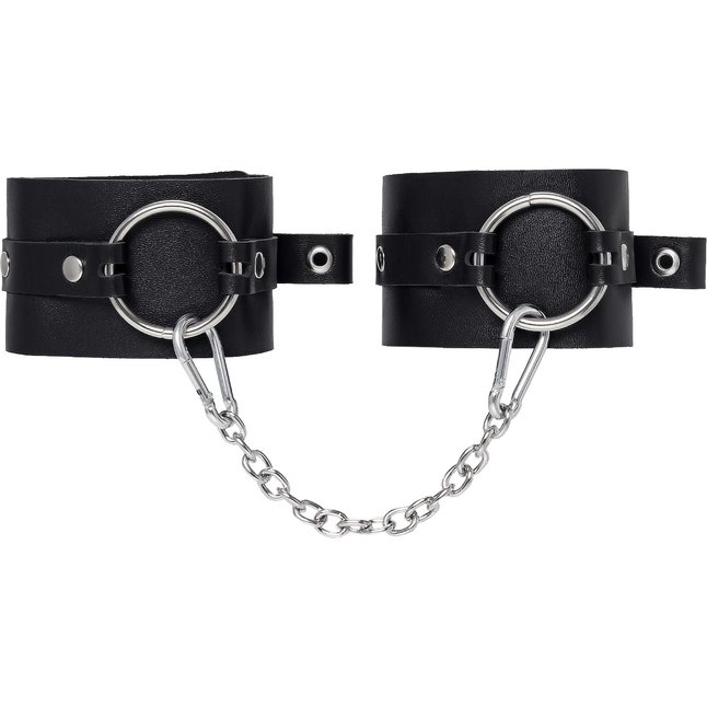 Черные оковы из толстой кожи с люверсами. Фотография 2.