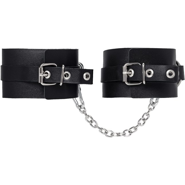 Черные оковы из толстой кожи с люверсами. Фотография 3.