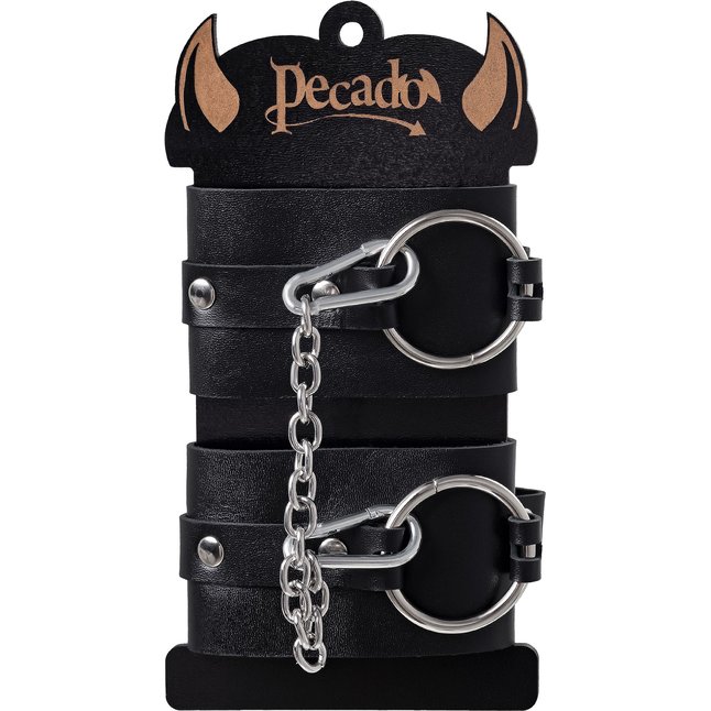 Черные оковы из толстой кожи с люверсами. Фотография 7.