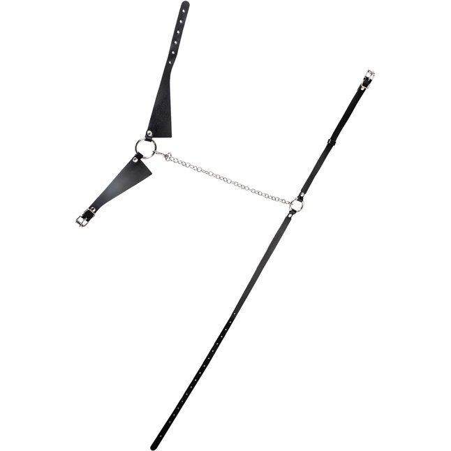 Черная портупея-чокер с поводком и карабином в виде кольца. Фотография 5.