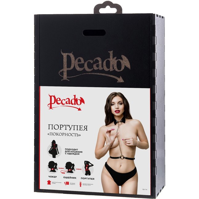 Черная портупея-чокер с поводком и карабином в виде кольца. Фотография 10.