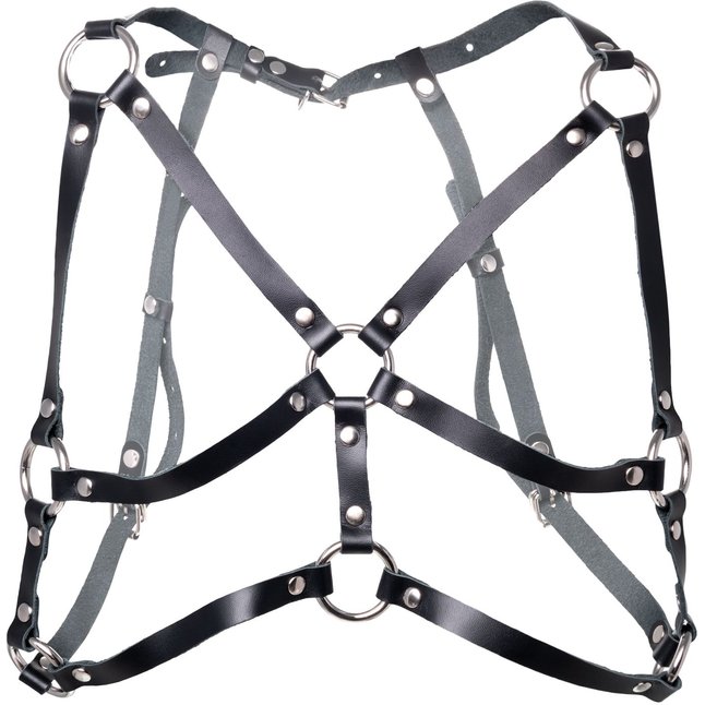 Черная кожаная портупея «Соблазн» с кольцами. Фотография 3.